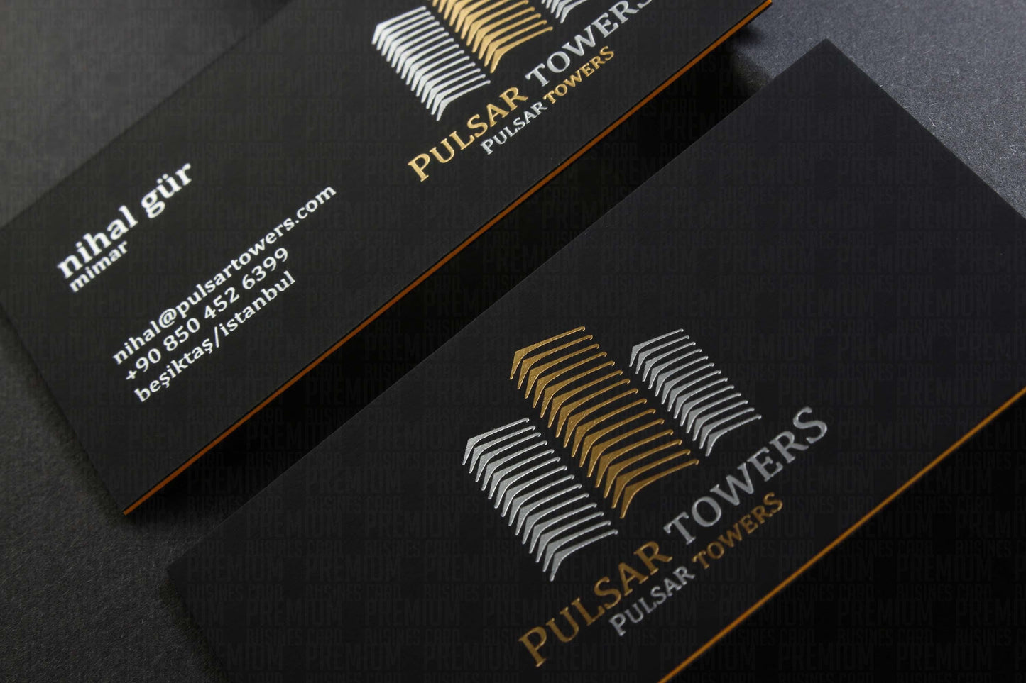 Suede Black Business Cards, Gold Silver Foil, Triplex Laminating (1400 Micron)